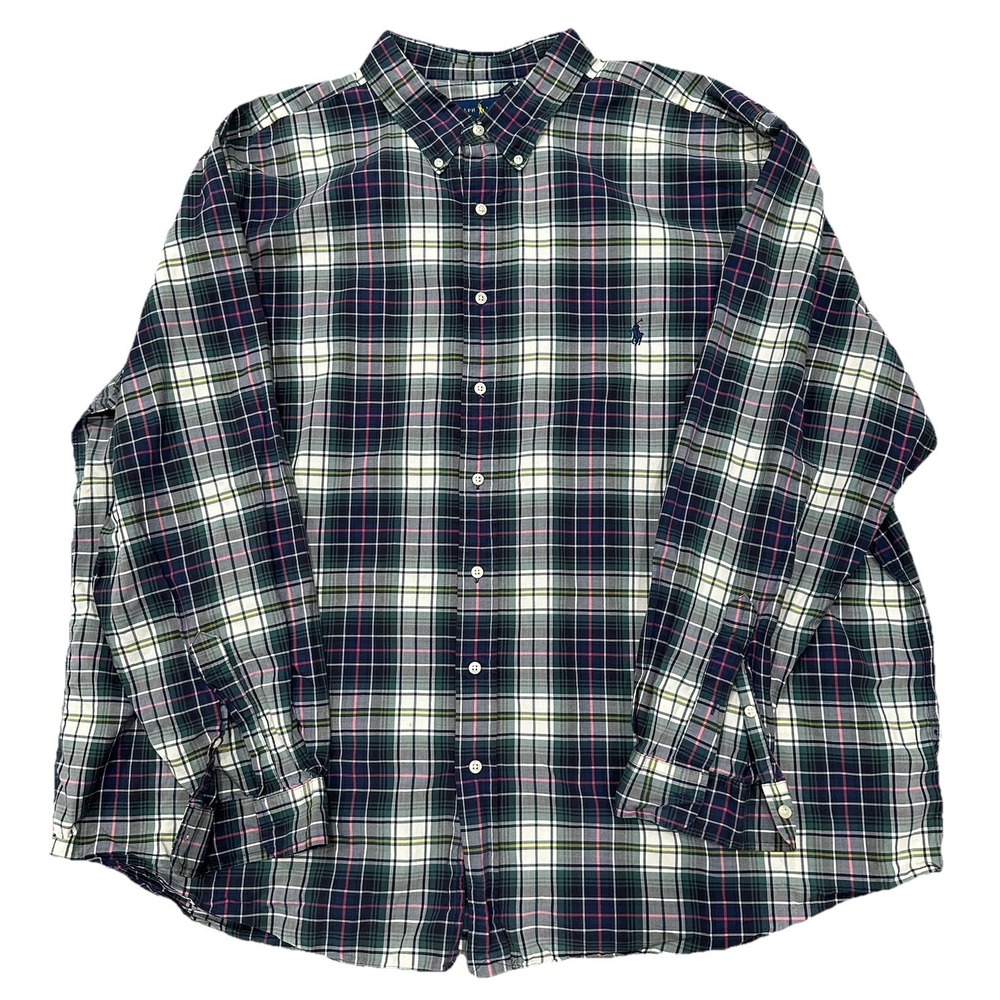Ralph Lauren Shirt Mens 3XB Green Blue Plaid Tartan Buttonโ Down Pony Shirt